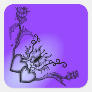 Heart with Flower and Butterfly Square Sticker