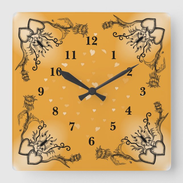 Heart with Flower and Butterfly Square Wall Clock (Front)