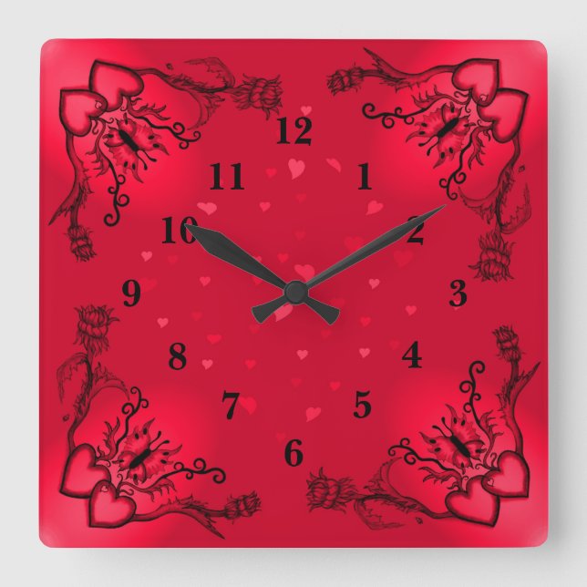 Heart with Flower and Butterfly Square Wall Clock (Front)