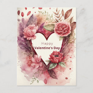 Heart With Flowers and Petals Holiday Postcard