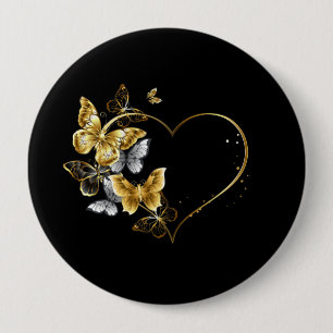 Heart with Golden Butterflies 10 Cm Round Badge