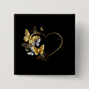 Heart with Golden Butterflies 15 Cm Square Badge