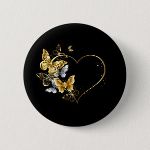 Heart with Golden Butterflies 6 Cm Round Badge