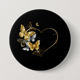 Heart with Golden Butterflies 7.5 Cm Round Badge