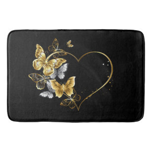 Heart with Golden Butterflies Bath Mat