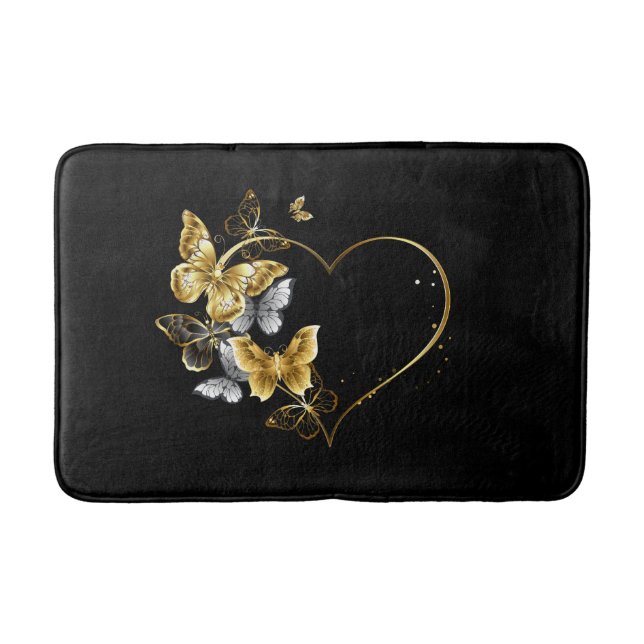 Heart with Golden Butterflies Bath Mat (Front)