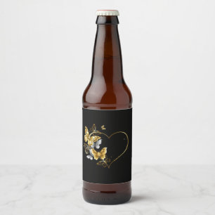 Heart with Golden Butterflies Beer Bottle Label