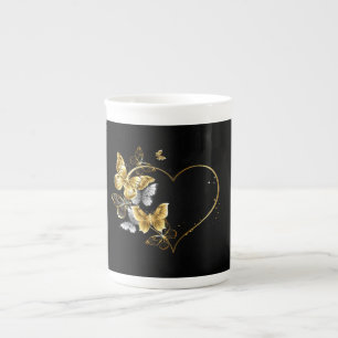Heart with Golden Butterflies Bone China Mug