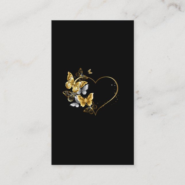 Heart with Golden Butterflies Business Card (Front)