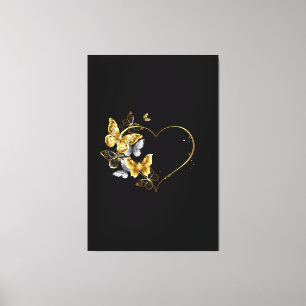 Heart with Golden Butterflies Canvas Print