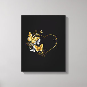 Heart with Golden Butterflies Canvas Print