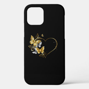 Heart with Golden Butterflies iPhone 12 Pro Case