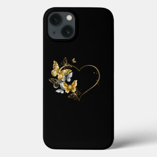 Heart with Golden Butterflies iPhone 13 Case