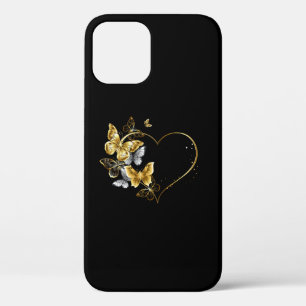 Heart with Golden Butterflies iPhone 12 Case