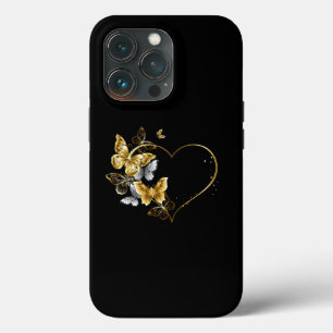 Heart with Golden Butterflies iPhone 13 Pro Case