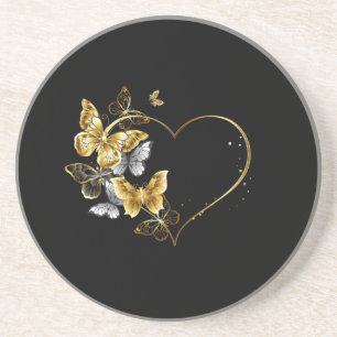 Heart with Golden Butterflies Coaster