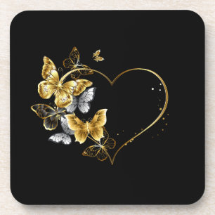 Heart with Golden Butterflies Coaster