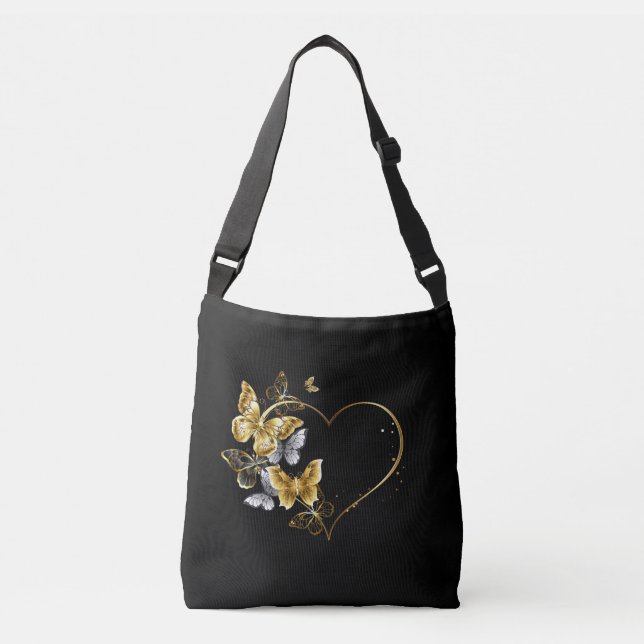 Heart with Golden Butterflies Crossbody Bag (Front)