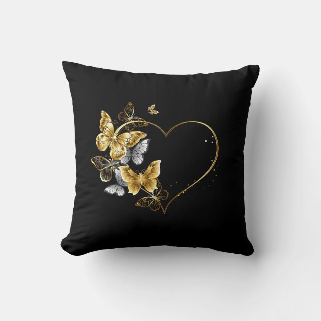 Heart with Golden Butterflies Cushion (Front)