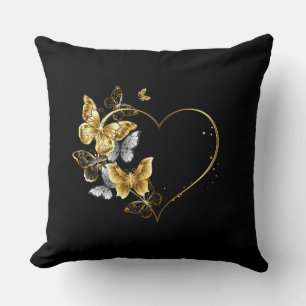 Heart with Golden Butterflies Cushion