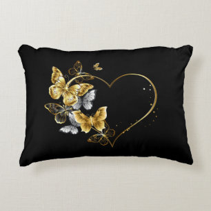Heart with Golden Butterflies Decorative Cushion