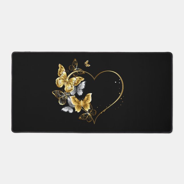 Heart with Golden Butterflies Desk Mat (Front)