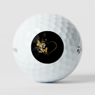 Heart with Golden Butterflies Golf Balls