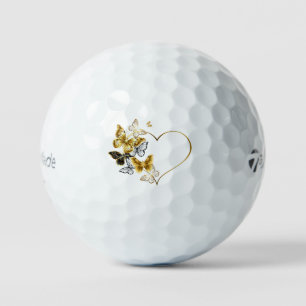 Heart with Golden Butterflies Golf Balls