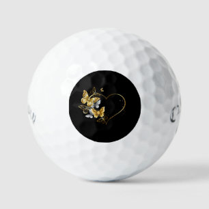 Heart with Golden Butterflies Golf Balls