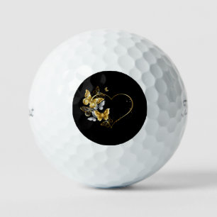 Heart with Golden Butterflies Golf Balls