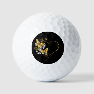 Heart with Golden Butterflies Golf Balls