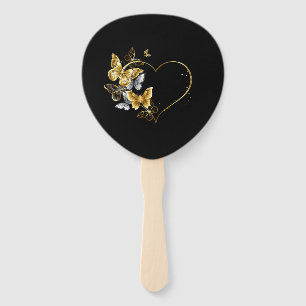 Heart with Golden Butterflies Hand Fan