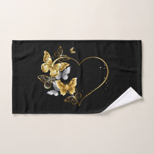 Heart with Golden Butterflies Hand Towel