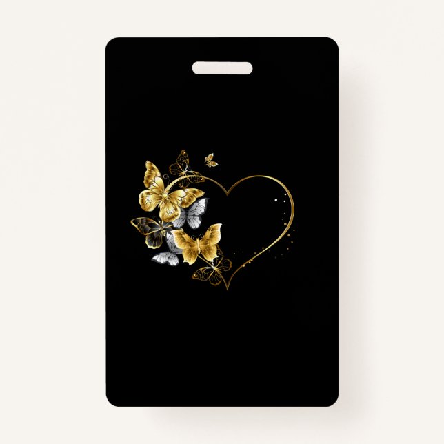 Heart with Golden Butterflies ID Badge (Front)