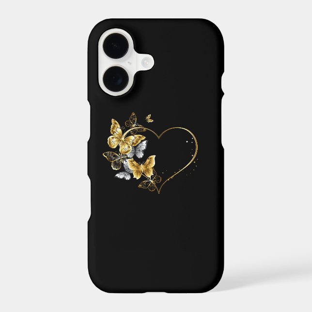 Heart with Golden Butterflies iPhone Case (Back)