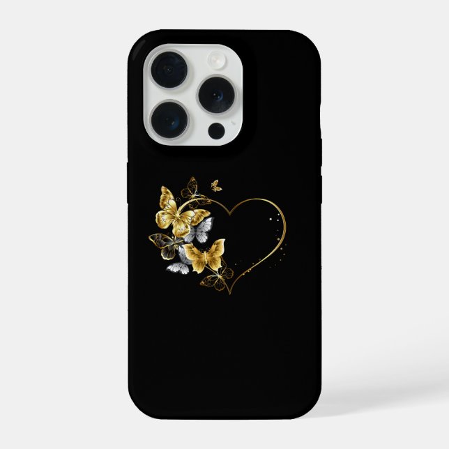 Heart with Golden Butterflies iPhone Case (Back)