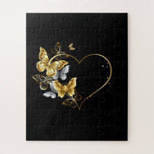 Heart with Golden Butterflies Jigsaw Puzzle