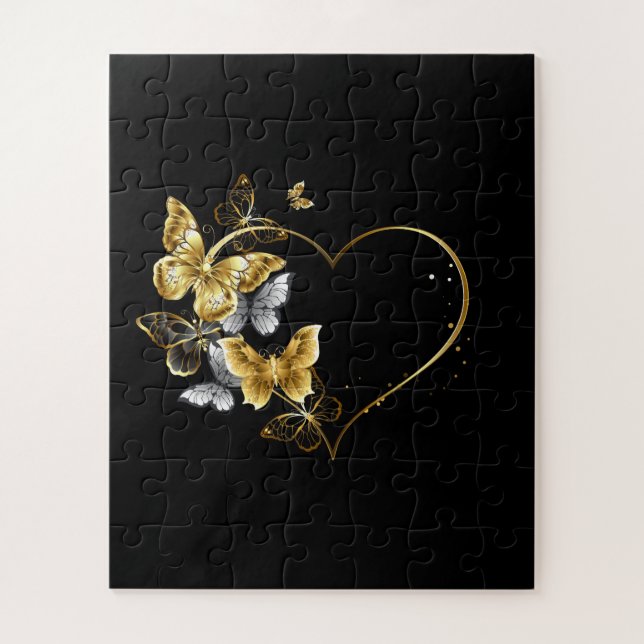 Heart with Golden Butterflies Jigsaw Puzzle (Vertical)
