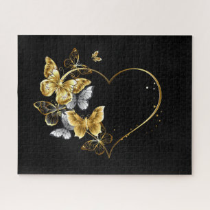 Heart with Golden Butterflies Jigsaw Puzzle