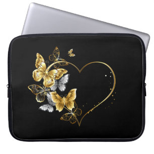 Heart with Golden Butterflies Laptop Sleeve