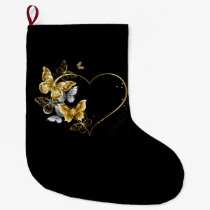 Heart with Golden Butterflies Large Christmas Stocking