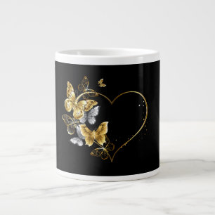 Heart with Golden Butterflies Large Coffee Mug
