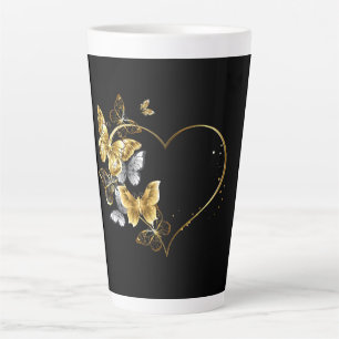 Heart with Golden Butterflies Latte Mug