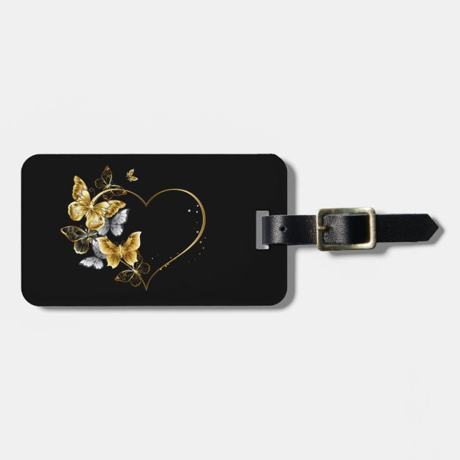 Heart with Golden Butterflies Luggage Tag (Front Horizontal)