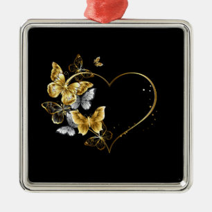 Heart with Golden Butterflies Metal Tree Decoration