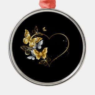 Heart with Golden Butterflies Metal Tree Decoration