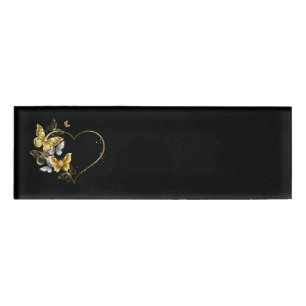 Heart with Golden Butterflies Name Tag