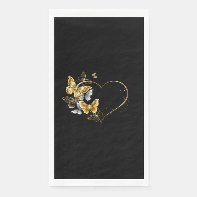 Heart with Golden Butterflies Napkin (Front)
