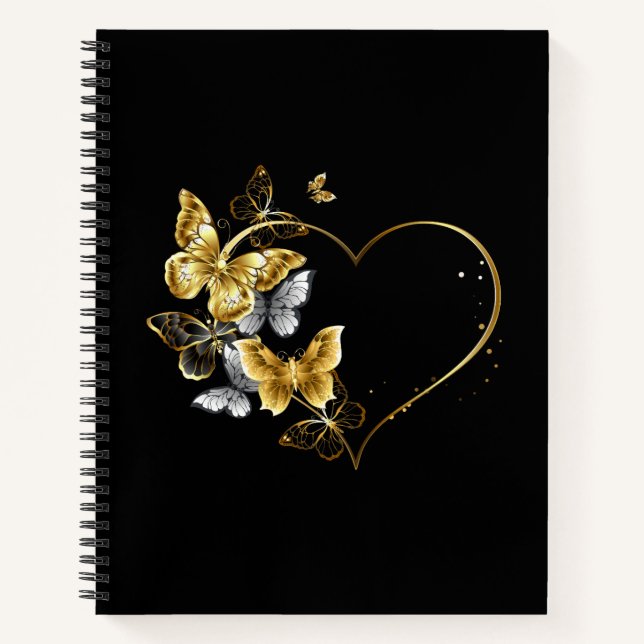 Heart with Golden Butterflies Notebook (Front)
