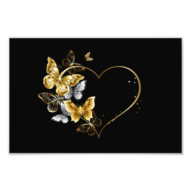 Heart with Golden Butterflies Photo Print (Front)